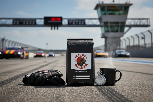Race finish line with Fast Dog Coffee