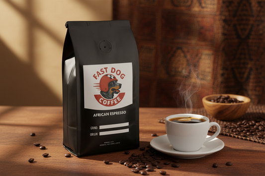 African Espresso Lifestyle with Fast Dog Logo