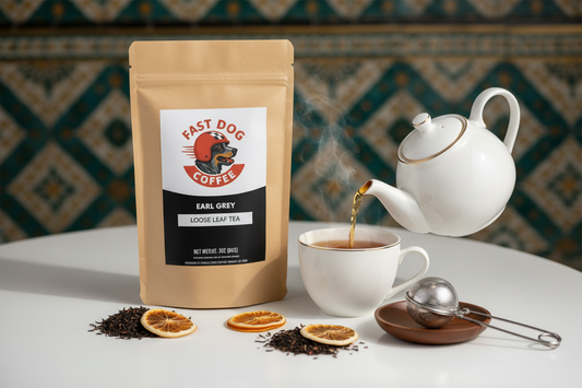 Earl Grey tea lifestyle photo with corrected bag