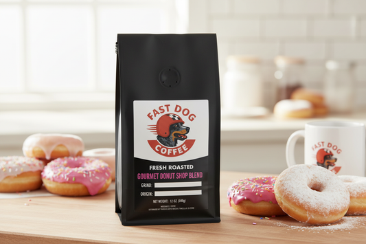 Gourmet Donut Shop Lifestyle with Fast Dog Logo